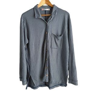 Free People Beach Blue and White Striped Jersey Knit Long Sleeve Shirt